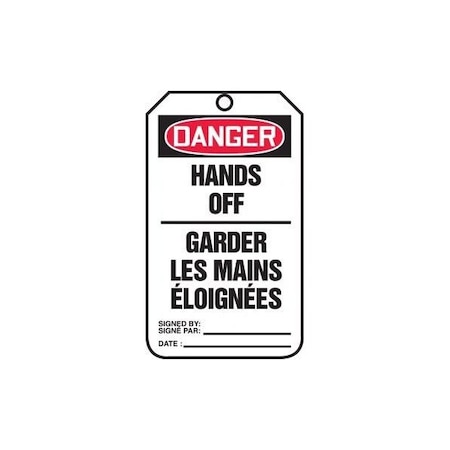 Accuform French Bilingual Safety Tags, DANGER HANDS OFF, 5.75in x 3.25in, RP-Plastic, 5PK TCF117PTM